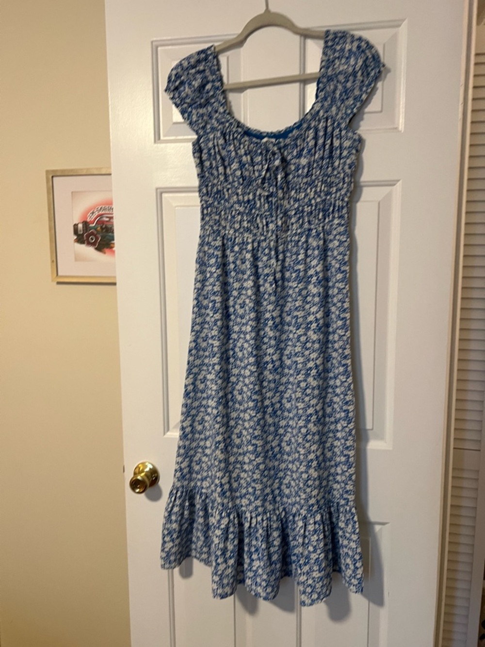 Heartloom Blue and White Floral Smocked Midi Dress